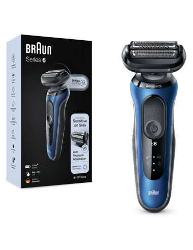 Braun Series 6 61-B1000s Rasoio Elettrico Uomo, SensoFlex, Wet&Dry, Ricaricabile, Rasoio A Lamina Senza Fili, Blu