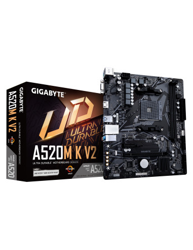 GIGABYTE Scheda madre A520M K V2 - Supporta CPU AMD Ryzen serie 5000 AM4, fino a 5100MHz DDR4 (OC), PCIe Gen3 x4 M.2, LAN GbE,