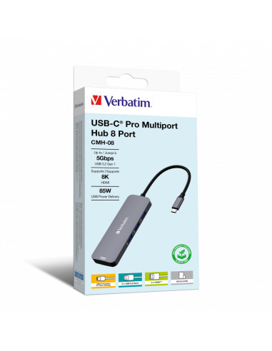 Verbatim CMH-08 USB tipo-C 5000 Mbit s Argento