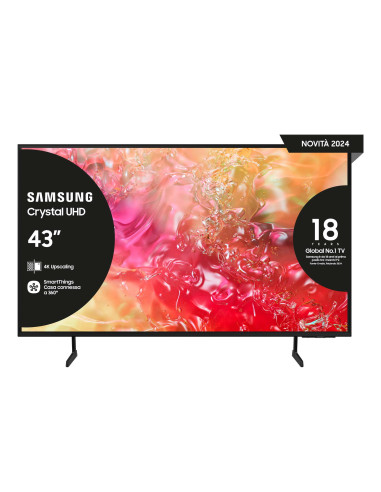 Samsung TV Crystal UHD 4K 43” UE43DU7170UXZT Smart TV Wi-Fi Black 2024, Processore Crystal 4K, 4K Upscaling, Slim Look Design,