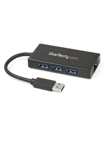 StarTech.com Hub USB 3.0 (5Gbps) a 3 porte portatile con NIC Gigabit Ethernet - In alluminio con cavo integrato