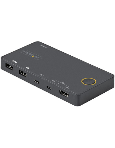 StarTech.com Switch KVM ibrido USB-A + HDMI e USB-C a 2 porte - Monitor singolo HDMI 2.0 4K 60Hz - Switch KVM compatto per