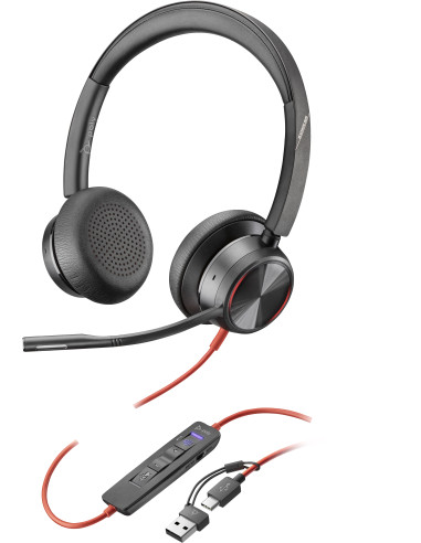 POLY Cuffie stereo Blackwire 8225 con connettore USB-C, certificate per Microsoft Teams + adattatore USB-C A