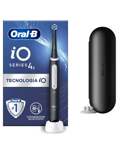 Oral-B iO Spazzolino Elettrico Ricaricabile 4S Nero, 1 Testina Di Ricambio, 1 Custodia Da Viaggio