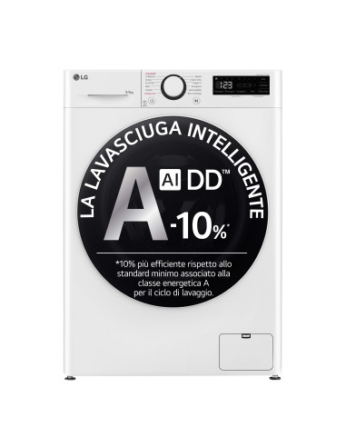 LG D2R5S09TSWW Lavasciuga slim 9 5kg AI DD, Classe E, 1200 giri, TurboWash 360, Vapore