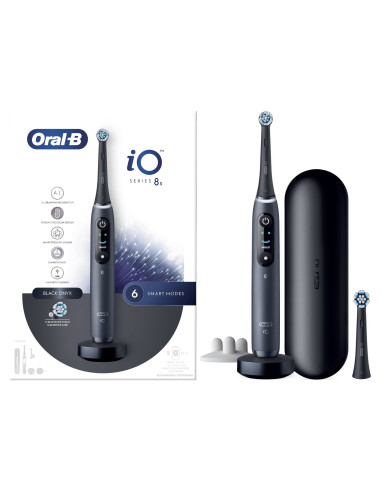 Oral-B iO Spazzolino Elettrico Ricaricabile 8S Nero, 2 Testine, 1 Custodia Da Viaggio, 1 Spazzolino