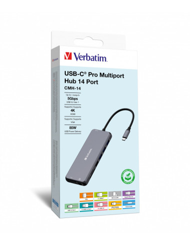 Verbatim CMH-14 USB tipo-C 5000 Mbit s Argento