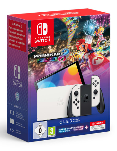 Nintendo Switch OLED + videogioco Mario Kart 8 Deluxe preinstallato, 64 GB Touch screen Wi-Fi Nero, Bianco