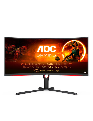 AOC G3 CU34G3S BK LED display 86,4 cm (34") 3440 x 1440 Pixel Wide Quad HD Nero, Rosso