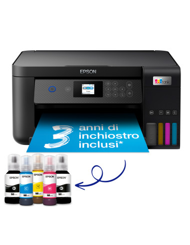 Epson EcoTank ET-2850 stampante multifunzione inkjet 3-in-1 A4, serbatoi ricaricabili alta capacità, 5 flaconi inclusi pari a