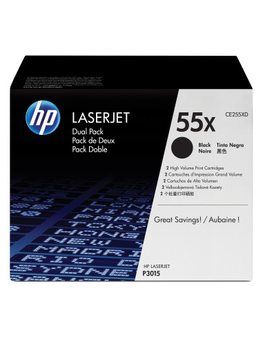 HP Confezione da 2 cartucce originali di Toner nero ad alta capacità LaserJet 55X