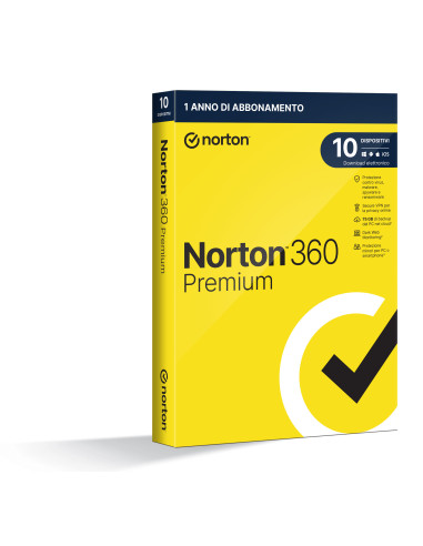 Norton 360 Premium 2024 | Antivirus per 10 dispositivi | Licenza di 1 anno | Secure VPN e Password Manager | PC, Mac, tablet e