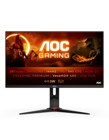 AOC G2 U28G2XU2 BK LED display 71,1 cm (28") 3840 x 2160 Pixel 4K Ultra HD Nero, Rosso