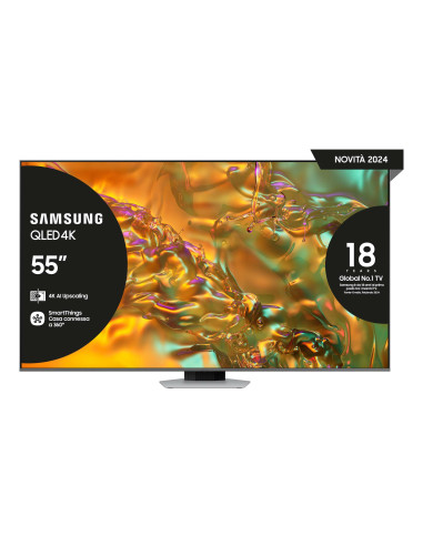 Samsung Q80D TV QLED 4K 55” QE55Q80DATXZT Smart TV Wi-Fi Eclipse Silver 2024, Processore NQ4 AI GEN2, 4K AI Upscaling, Simple