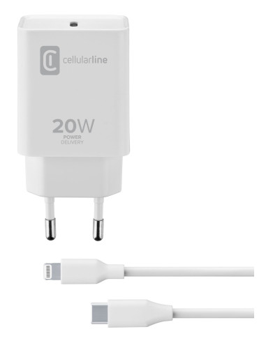 Cellularline USB-C Charger Kit 20W - USB-C to Lightning - iPhone 8 or later