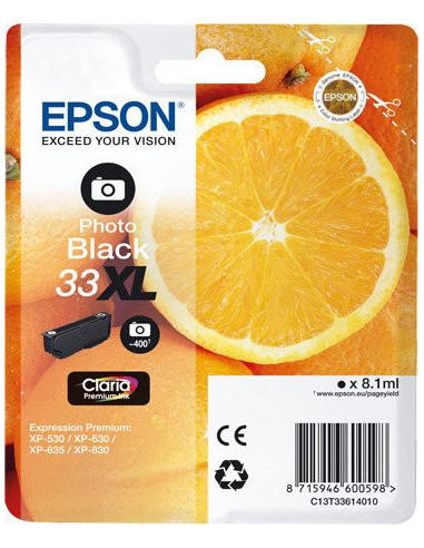 Epson Oranges 33XL PHBK cartuccia d'inchiostro 1 pz Originale Resa elevata (XL) Nero per foto