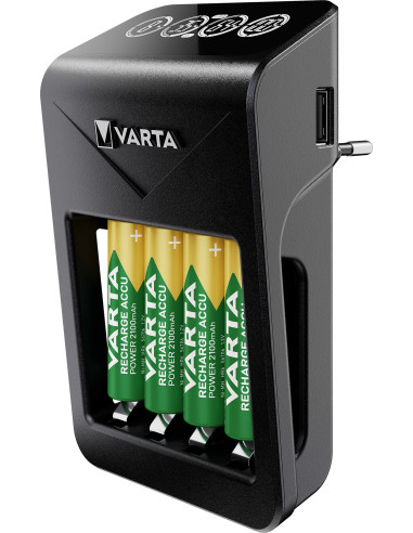 Varta LCD Plug charger+ AA & AAA ((Batterie ricaricabili NiMH incl. 4x AA 2100 mAh accu), nero