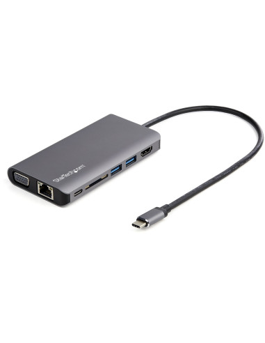 StarTech.com Adattatore multiporta USB C - Mini dock da viaggio USB-C con HDMI 4K o VGA 1080p - Hub USB 3.0 3x, SD, GbE, audio,