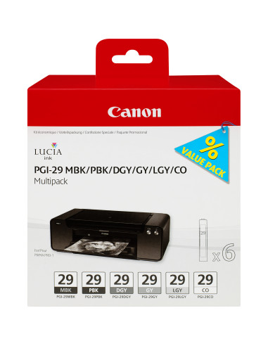 Canon 6 Cartucce d'inchiostro Multipack PGI-29 MBK PBK DGY GY LGY CO