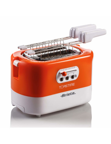 Ariete 159 Toastime - Tostapane con Pinze per 2 fette di pane - 9 Gradi di Doratura - 700 Watt - Bianco e Arancio