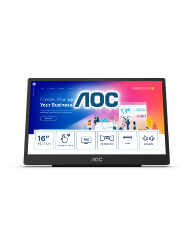 AOC 16T2 Monitor PC 39,6 cm (15.6") 1920 x 1080 Pixel Full HD LED Touch screen Nero