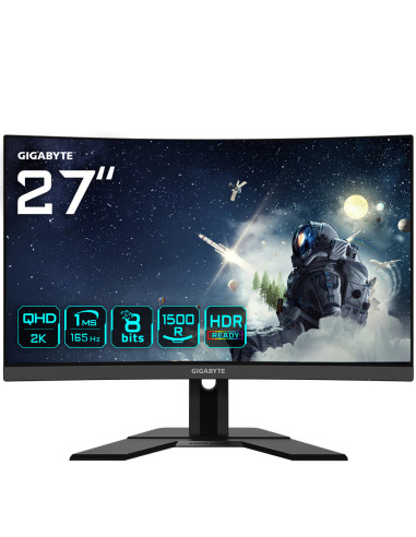 GIGABYTE G27QC A 27" Monitor da Gioco Curvo QHD - 2560 x 1440, 1500R, 165Hz, 1ms, 250 cd m², HDR Ready, HDMI 2.0, Displayport