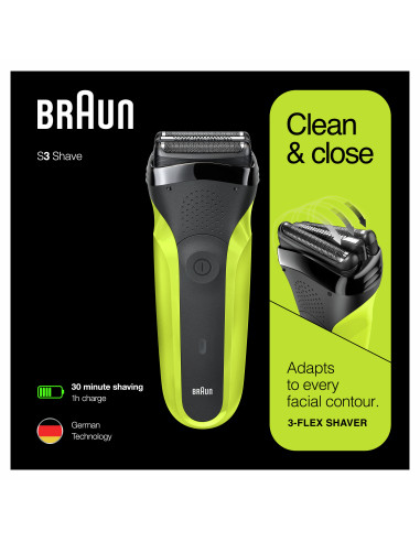 Braun Series 3 300 Rasoio Elettrico Barba, Nero Verde Elettrico