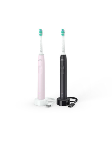 Philips 3100 series Sonicare Spazzolini Elettrici Sonici, confezione da 1 Spazzolino Rosa e 1 Spazzolino Nero HX3675 15