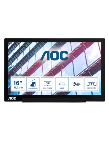 AOC 01 Series I1601P Monitor PC 39,6 cm (15.6") 1920 x 1080 Pixel Full HD LED Argento, Nero