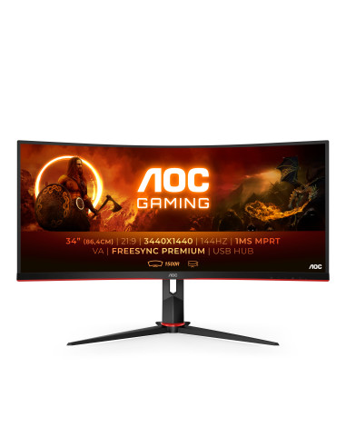 AOC G2 CU34G2X BK LED display 86,4 cm (34") 3440 x 1440 Pixel Quad HD Nero, Rosso