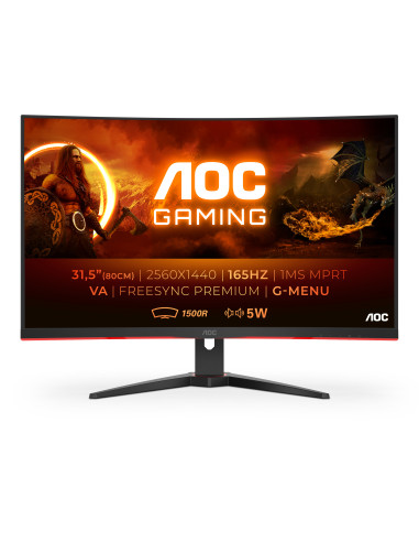 AOC G2 CQ32G2SE BK LED display 80 cm (31.5") 2560 x 1440 Pixel 2K Ultra HD Nero, Rosso