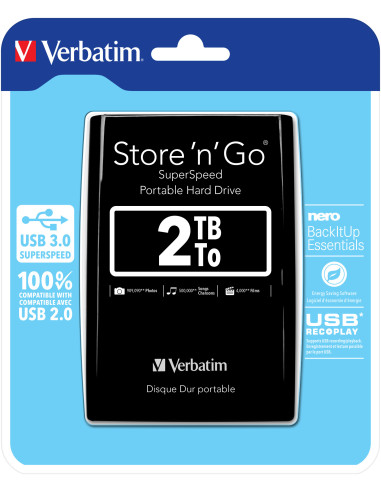 Verbatim Disco rigido portatile Store 'n' Go USB 3.0 da 2 TB Nero