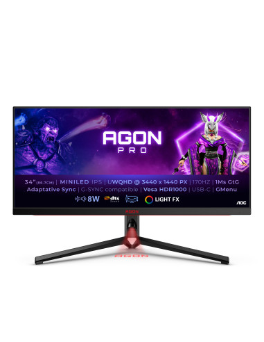 AOC AGON PRO AG344UXM Monitor PC 86,4 cm (34") 3440 x 1440 Pixel UltraWide Quad HD LED Nero, Rosso