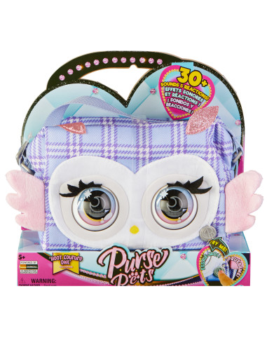 Purse Pets , Print Perfect Hoot Couture Owl, animale giocattolo e borsa interattiva con oltre 30 effetti sonori e reazioni,