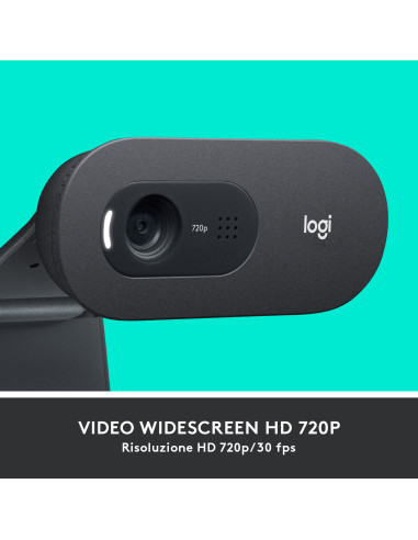 Logitech C505 Webcam HD - Videocamera USB Esterna 720p HD per Desktop o Laptop con Microfono a Lunga Portata, Compatibile con