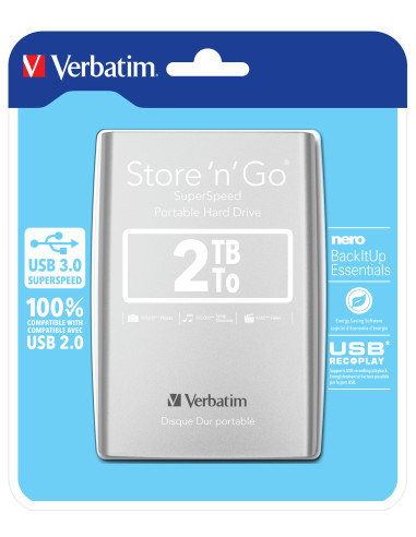 Verbatim Disco rigido portatile Store 'n' Go USB 3.0 da 2 TB Argento