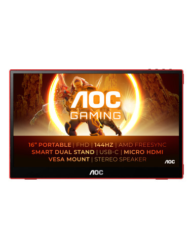 AOC 16G3 TV e monitor portatile Nero, Rosso 39,6 cm (15.6") TFT 1920 x 1080 Pixel