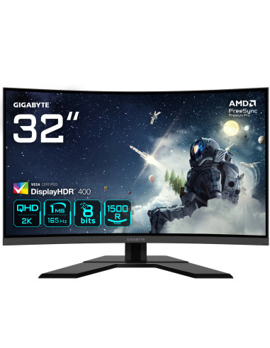 GIGABYTE G32QC A 31.5" Monitor da Gioco Curvo QHD - 2560 x 1440, 1500R, 165Hz, 1ms, 350 cd m², FreeSync Premium Pro, Display