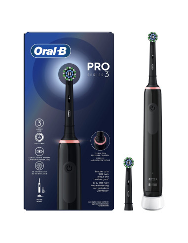 Oral-B Pro 3 Spazzolino Elettrico Ricaricabile Nero Pro3 3000, 2 Testine, 1 Spazzolino