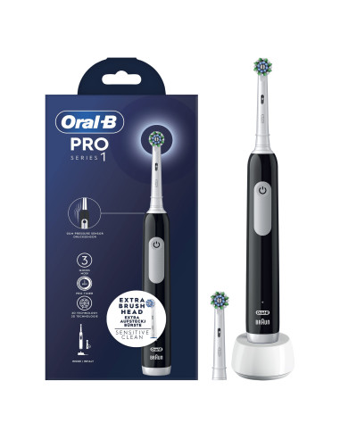 Oral-B Spazzolino Elettrico Ricaricabile Series 1 Nero con 2 Testine di Ricambio, 1 Spazzolino