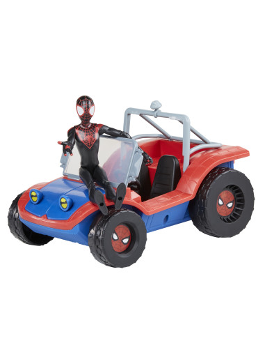 Marvel Spider-Man Spider Mobile e Miles Morales, veicolo da 15 cm con action figure, per bambini dai 4 anni in su