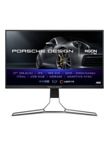 AOC Porsche PD27S LED display 68,6 cm (27") 2560 x 1440 Pixel Quad HD LCD Nero, Grigio