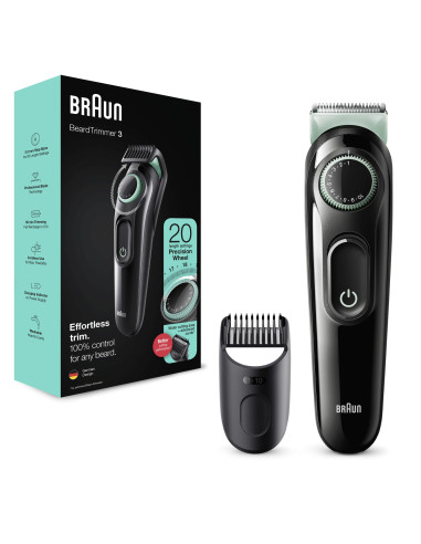 Braun BeardTrimmer Regolabarba 3 BT3321, Regolabarba Uomo, Tagliacapelli, Per Viso, Capelli