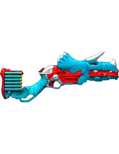 Nerf DinoSquad - Tricera-blast (blaster con alloggiamento per caricamento di 3 dardi, con supporto dardi e design dinosauro