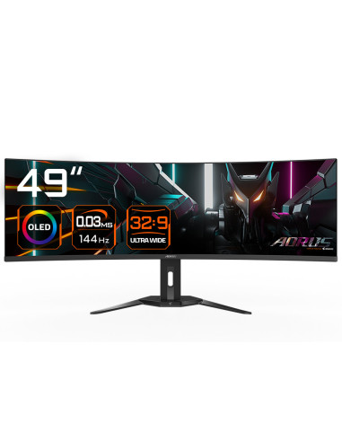 GIGABYTE AORUS Monitor da gioco curvo CO49DQ OLED - 5120x1440 (DQHD), 1800R, 144Hz, 0,03ms, KVM, FreeSync Premium Pro, HDMI 2.1