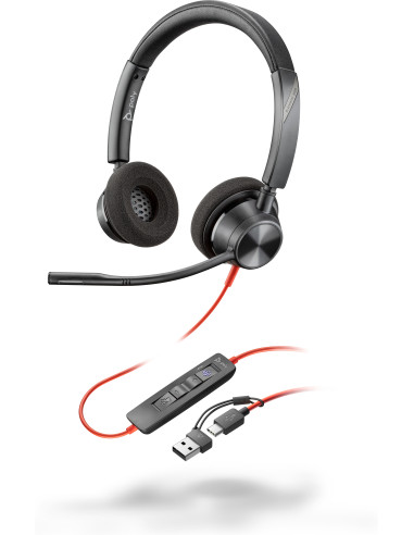 POLY Cuffie stereo Blackwire 3320 con connettore USB-C, certificate per Microsoft Teams + adattatore USB-C A