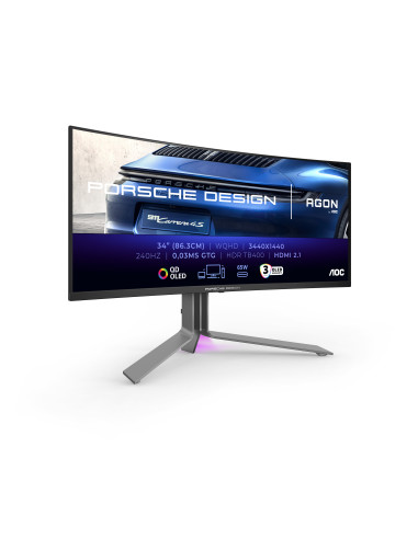 AOC Porsche PD34 Monitor PC 86,4 cm (34") 3440 x 1440 Pixel Wide Quad HD QDOLED Nero