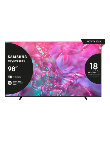 Samsung TV Crystal UHD 4K 98” UE98DU9070UXZT Smart TV Wi-Fi Graphite Black 2024, Processore Crystal 4K, 4K Upscaling, Slim