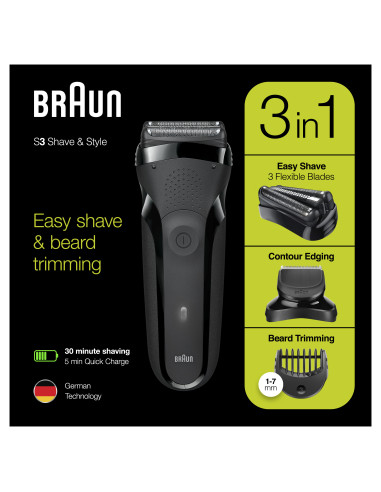 Braun Series 3 Shave&Style 300BT Rasoio Da Barba Elettrico Da Uomo, Nero