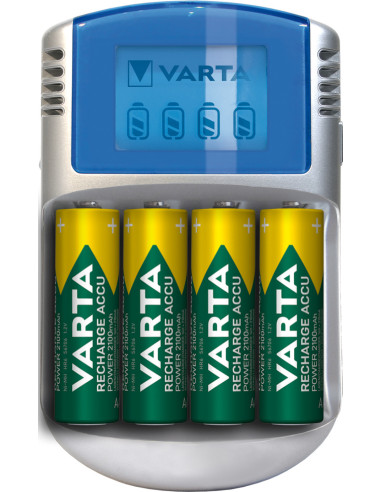 Varta LCD charger AA & AAA (Batterie ricaricabili NiMH incl. 4x AA 2600 mAh accu & AC adattatore & 12 V adattatore & cavo